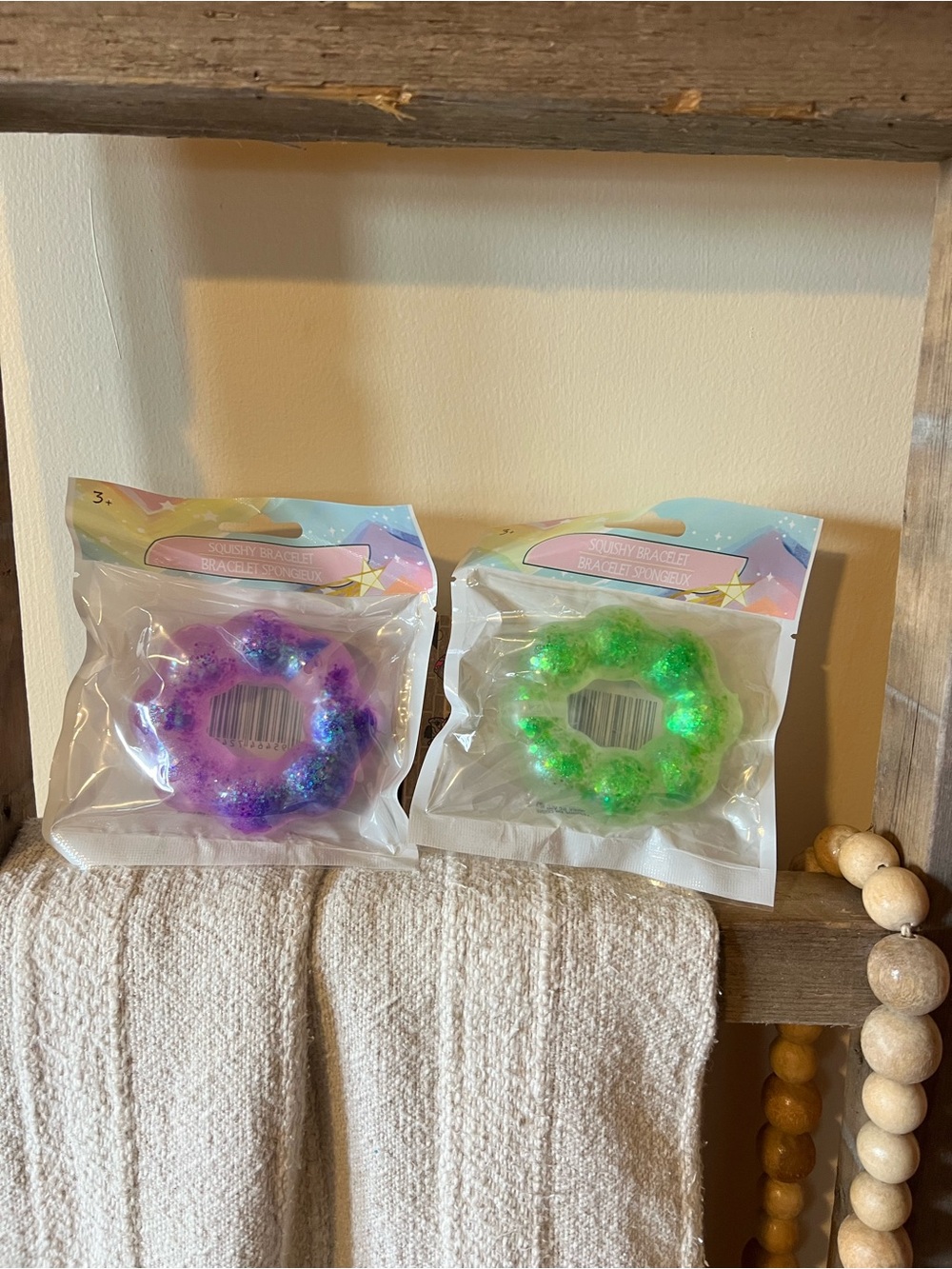 Glitter Squishy Bracelet Duo - Purple & Green